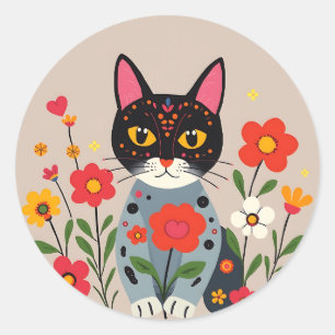 Adesivo Gatos e Flores Pretos de Arte Foliar