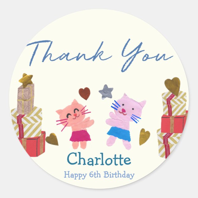 Adesivo Gatos e presentes Festa Amarelo de Aniversário de  (Frente)