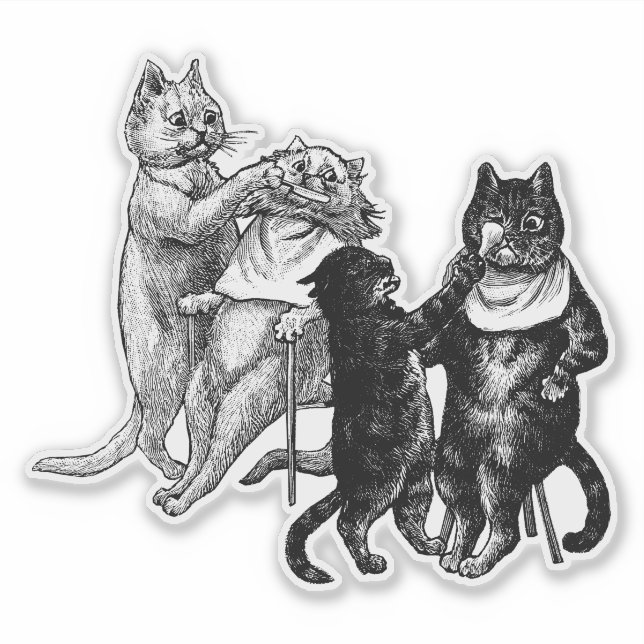 Adesivo Gatos em barbearia Ilustração de corte de cabelo (Frente)