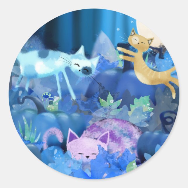 Adesivo Gatos enluaradas e gatinhos (Frente)