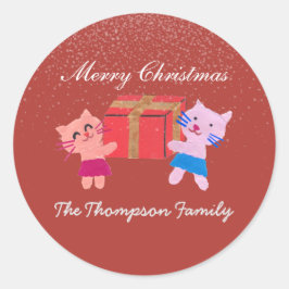 Adesivo Gatos festivos com caixa de presentes vermelho Nat