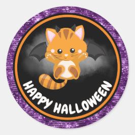 Adesivo Gatos Fofos Crianças & Brilho Roxo Feliz Halloween