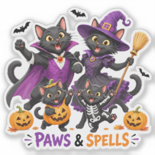 Adesivo Gatos fofos de Halloween Patas e Feitiços