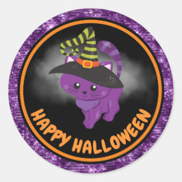 Adesivo Gatos Fofos Infantil & Glitter Roxo Feliz Hallowee