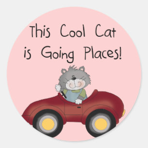 Adesivo Gatos indo para lugares de carro vermelho camiseta