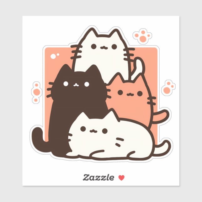 Adesivo Gatos Kawaii Chibi Minimalísticos (Folha)