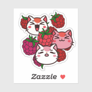 Adesivo Gatos Kawaii Fofos com Frambosas