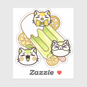 Adesivo Gatos Kawaii Fofos e Picolé de Limão