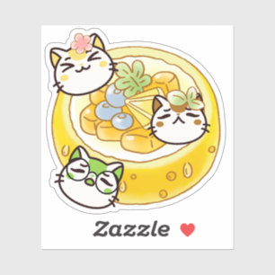 Adesivo Gatos Kawaii Fofos e Tarta de Queijo Japonesa