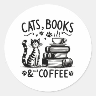 Adesivo Gatos, Livros e Café