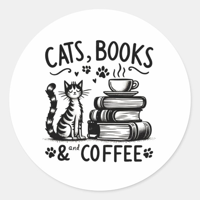 Adesivo Gatos, Livros e Café (Frente)