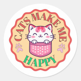 Adesivo Gatos Me Fazem Feliz - Gato Kawaii Gato Vestido