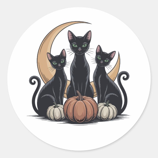 Adesivo Gatos Negros Abóbora Lua Whimsigothia Halloween (Frente)