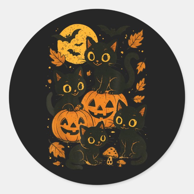 Adesivo Gatos Pretos Com Jack O Lanterns Lua E Morcegos (Frente)