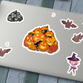 Adesivo Gatos Pretos e Abóboras Brilhantes Halloween
