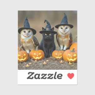 Adesivo Gatos Pretos e Corujas Fofo de Halloween