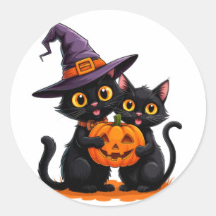 Adesivo Gatos Pretos Fofos Bruxa Abóbora Halloween 🐈⬛