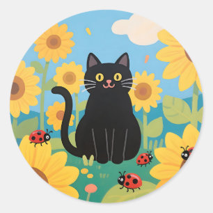Adesivo Gatos Pretos Girassóis Joaninhas