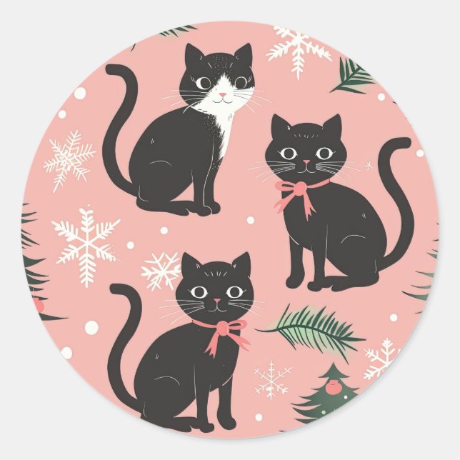 Adesivo Gatos Retro Bonitos no Natal Rosa (Frente)