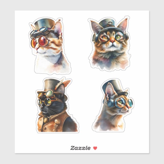 Adesivo Gatos Steampunk (Folha)