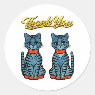 Adesivo Gatos Tigre Azul Cinza Estilo Deco Antigo Obrigado