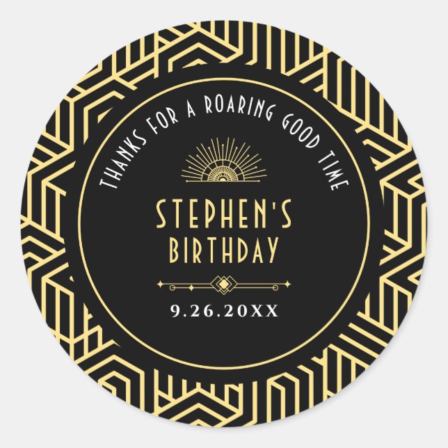 Adesivo Gatsby 1920 Art Deco Festa de aniversário Obrigado (Frente)