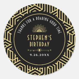 Adesivo Gatsby 1920 Art Deco Festa de aniversário Obrigado