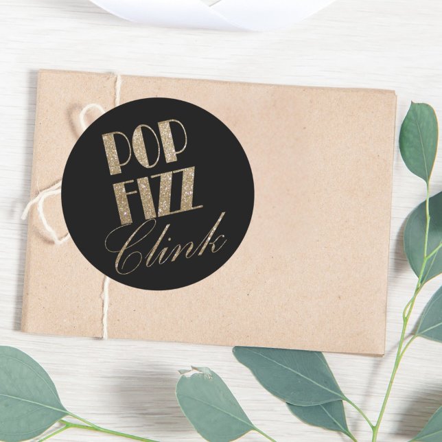 Adesivo Gatsby party Dourada e Black Pop Fizz Clink (Gatsby party Gold and Black Pop Fizz Clink Classic Round Sticker)