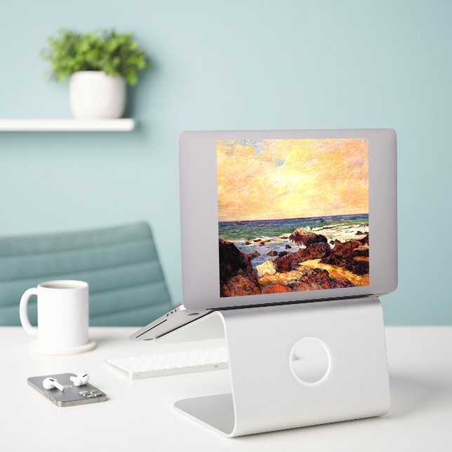 Adesivo Gauguin - Rocks and Sea, 1886, pintura (Laptop na mesa)