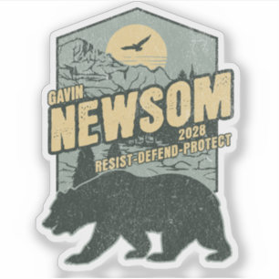 Adesivo Gavin Newsom 2028 resiste à defesa
