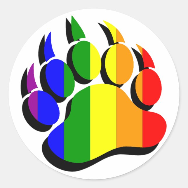 Adesivo Gay Bear garra arco-íris com sombra preta (Frente)