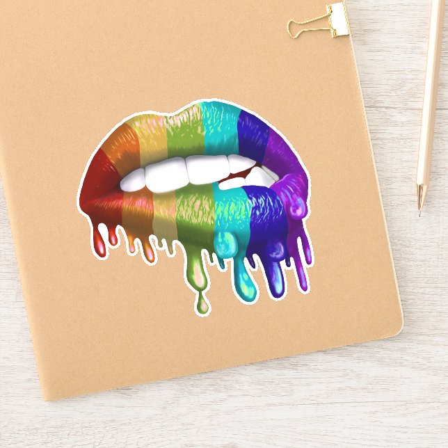 Adesivo Gay Pride Arco-íris Mordendo Lábios  (Notebook)