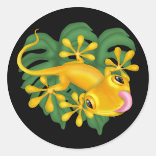 Adesivo Gecko Amarelo Sobre Folha Verde