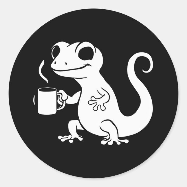 Adesivo gecko giro segurando uma caneca de café (Frente)