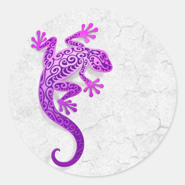 Adesivo Gecko Roxo Subindo em uma Parede Branca (Frente)