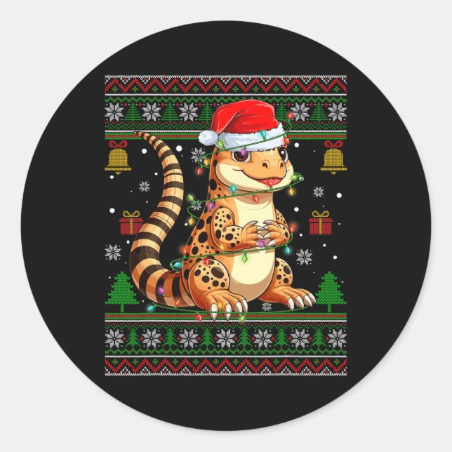 Adesivo Gecko Santa Hat, Leopardo, Suor de Natal Feio (Frente)