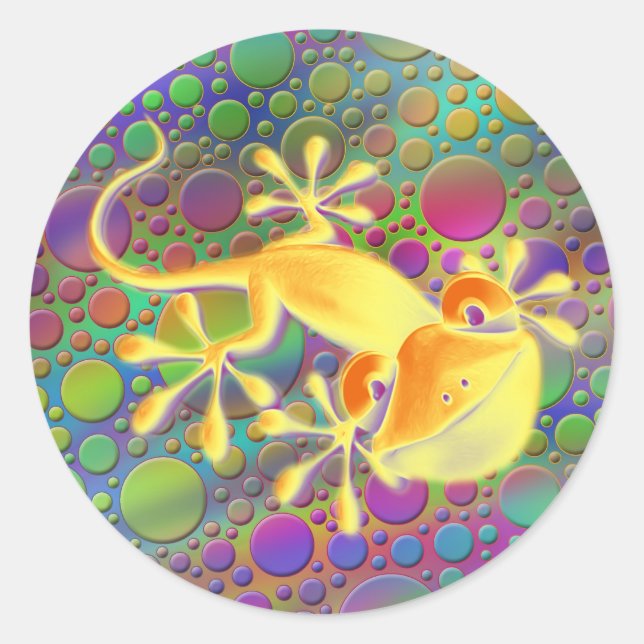 Adesivo Gecko sorridente - pontos coloridos (Frente)