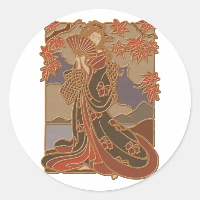 Adesivo Geisha Japonês em Kimono Asian Bamboo Art (Frente)
