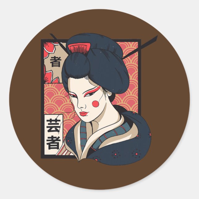 Adesivo Geisha Japonesa Kawaii Girl Em Kimono Geisha Girl (Frente)