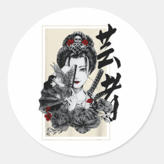 Adesivo Geisha Tattoo Retro Vintage Samurai Graph
