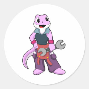 Adesivo Geko como mecânico com chave inglesa