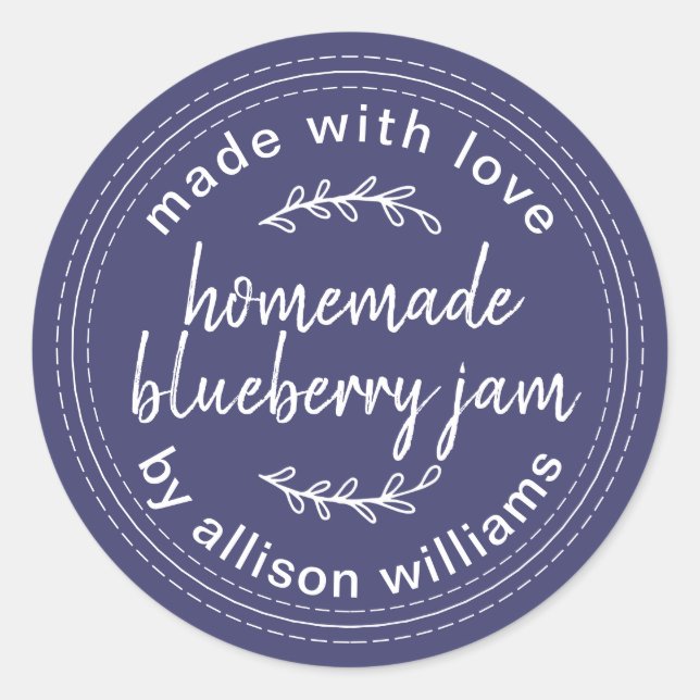 Adesivo Geléia Caseira Rústica de Mirtilo Enlatamento Azul (Frente)