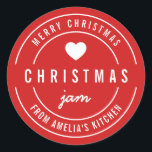 Adesivo Geléia de Natal Merry Christmas Color Kitchen EDIT<br><div class="desc">Adesivo "Merry Christmas Jam" em negrito moderno arredondado,  apresentando um coração e borda dupla em branco contra uma cor de fundo editável (clique em personalizar e altere a cor de fundo). É perfeito para rotular o que você fez.</div>