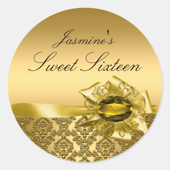 Adesivo Gema & Laço|Adesivo Dourado Sweet 16 (Frente)