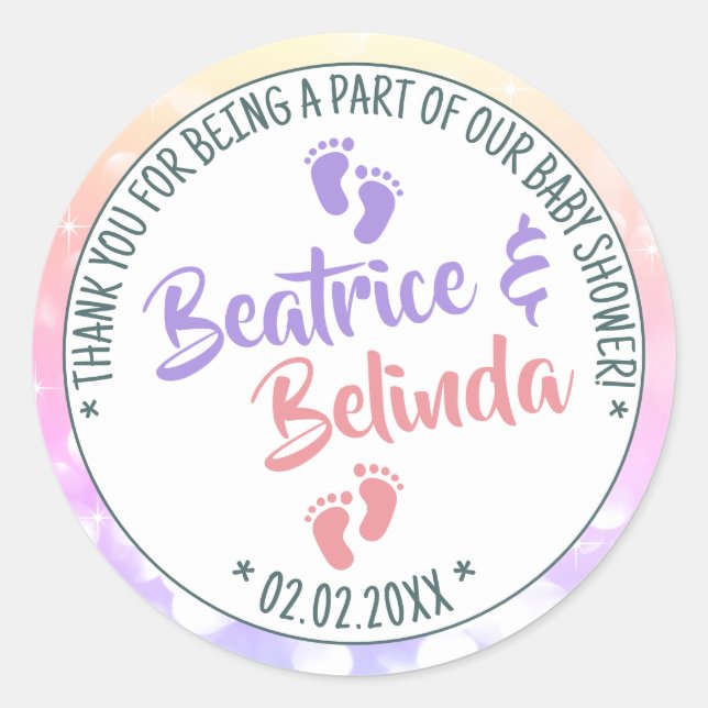 Adesivo Gêmeas do Chá de fraldas do Arco-Íris de Pés (Frente)