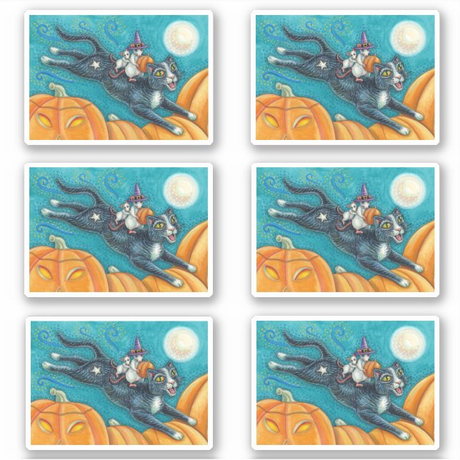 ADESIVO GÊMEOS BRANCOS E GATO PRETO NA CAÇA DE PUMPKIN DA  (Frente)