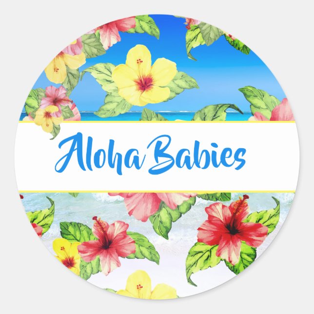 Adesivo Gêmeos Flores Tropicais Aloha Chá de fraldas Beach (Frente)