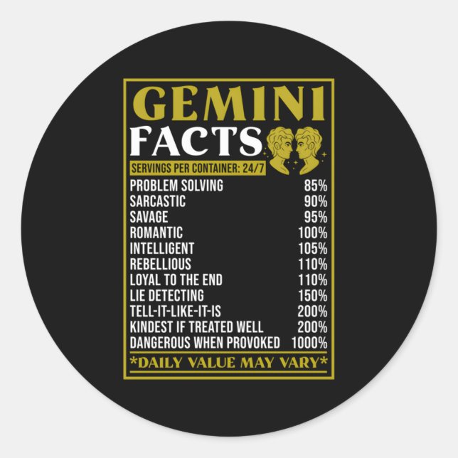 Adesivo Gemini Zodiac Fatos Zodiac Fatos Gemini (Frente)