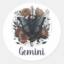 Gemini Zodiac Vintage Art com texto azul escuro