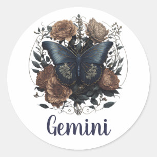 Adesivo Gemini Zodiac Vintage Art com texto azul escuro